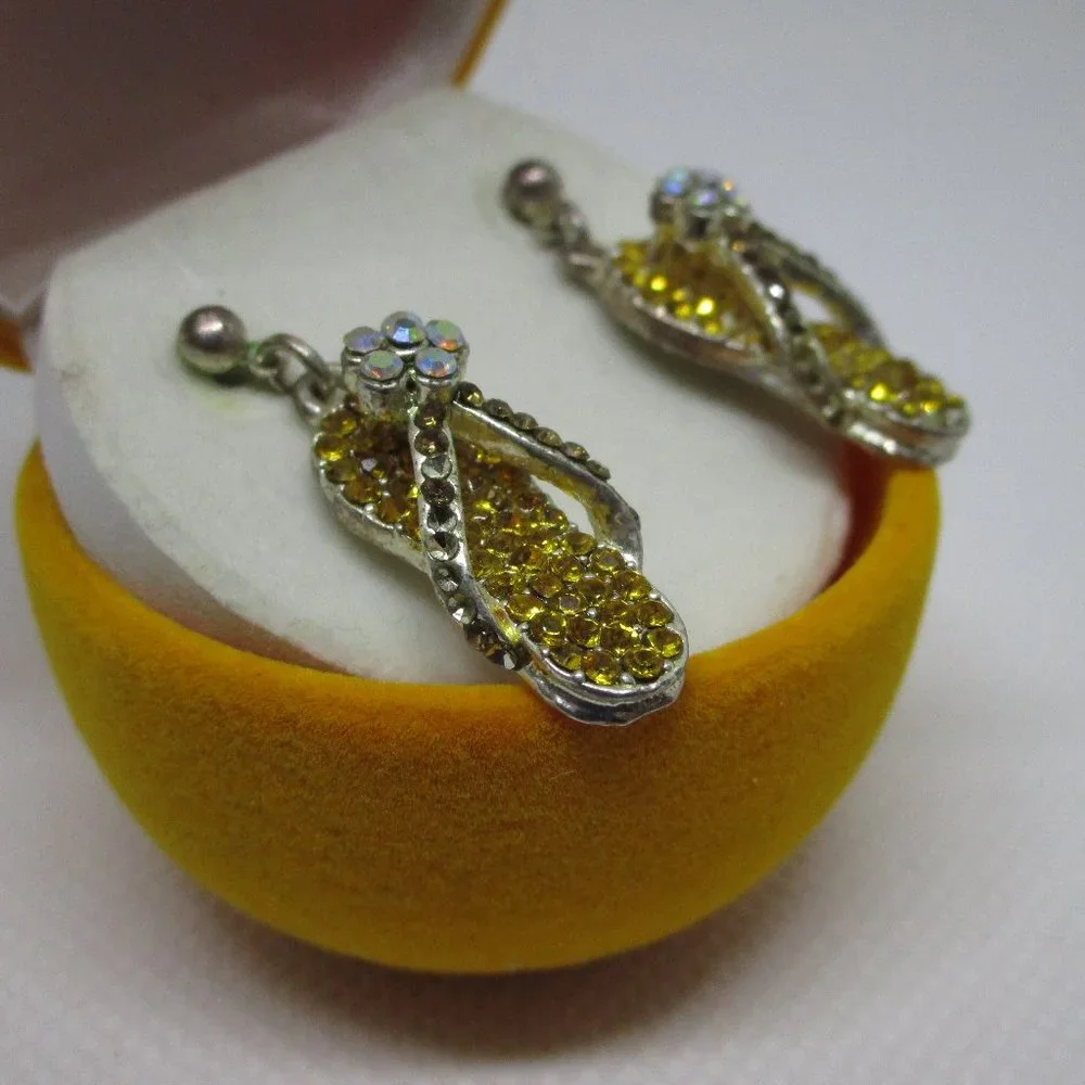 rhinestone flip flop earrings